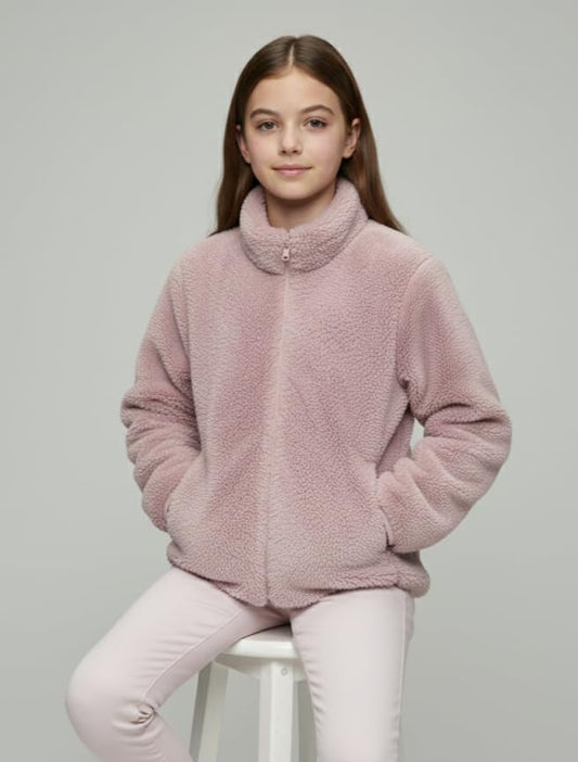 Alan Jones Girls' Fur Fleece Full-Zip Jacket: Soft, Warm Winter Wear.