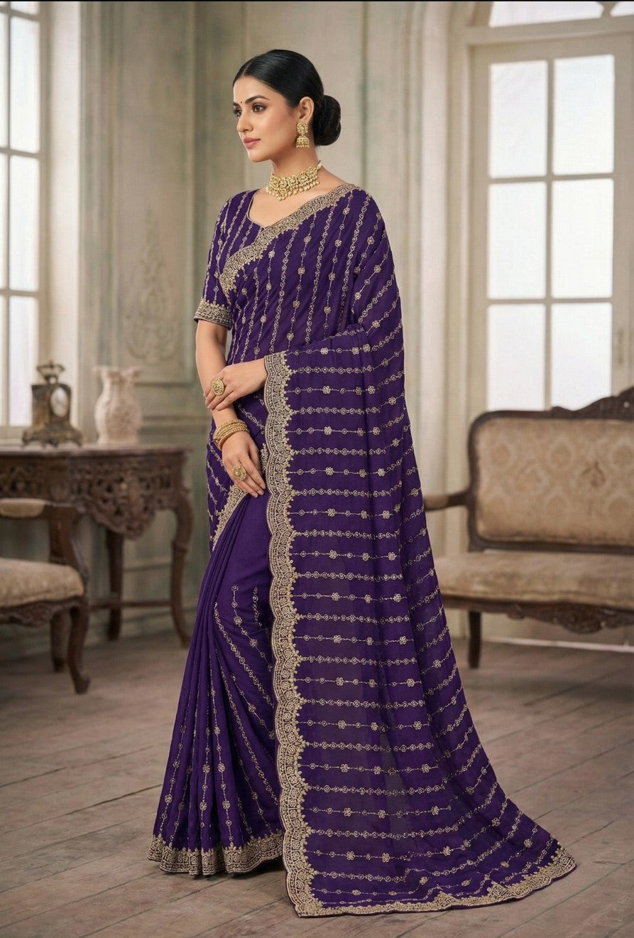 Manki Designer Saree Blooming Vichitra Silk with Zari & Stone Work