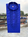 Cotton Embroidered Kurta for Men (Royal Blue)