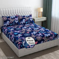 Super Soft Glace Cotton All Round Elastic Fitted Double Bed Bedsheet with 2 Pillow Covers-72x78x8