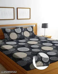 Super Soft Glace Cotton All Round Elastic Fitted Double Bed Bedsheet with 2 Pillow Covers-72x78x8