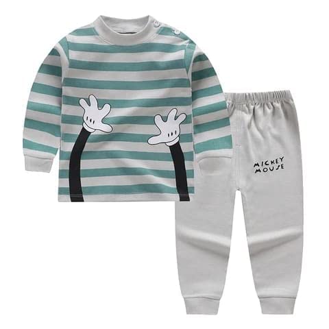 Cartoon Print Cotton T-Shirt & Pajama Pant Set for Kids