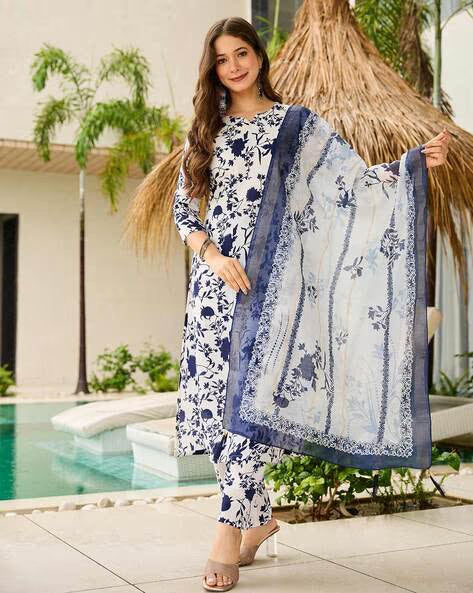 Women Floral Print Straight Kurta Set@P