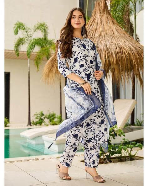 Women Floral Print Straight Kurta Set@P