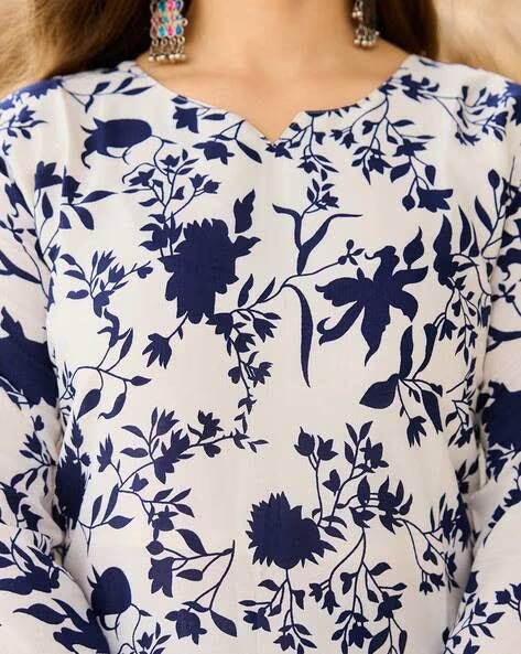 Women Floral Print Straight Kurta Set@P