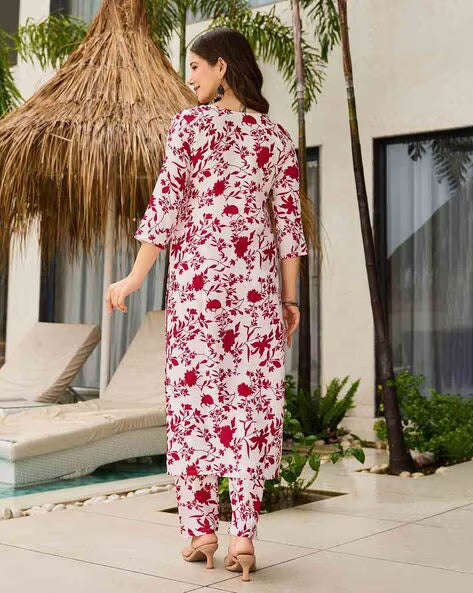 Women Floral Print Straight Kurta Set@P