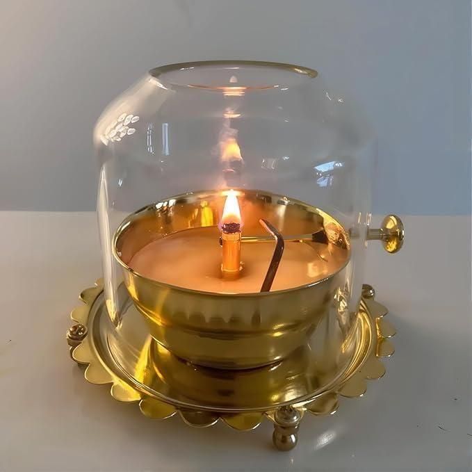 Golden Brass Akhand Diya Oil Lamp (Artificial)