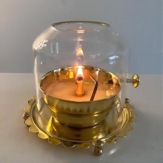 Golden Brass Akhand Diya Oil Lamp (Artificial)