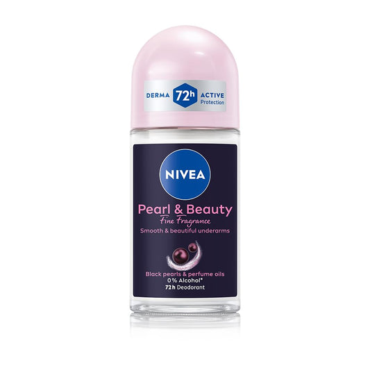 NIVEA Women Deodorant Underarm Roll On Pearl & Beauty Fine Fragrance | Long Lasting Fragrance with Floral Scent | 72 Hour active Odour Protection | 0% Alcohol | Dermat approved | 50 ml