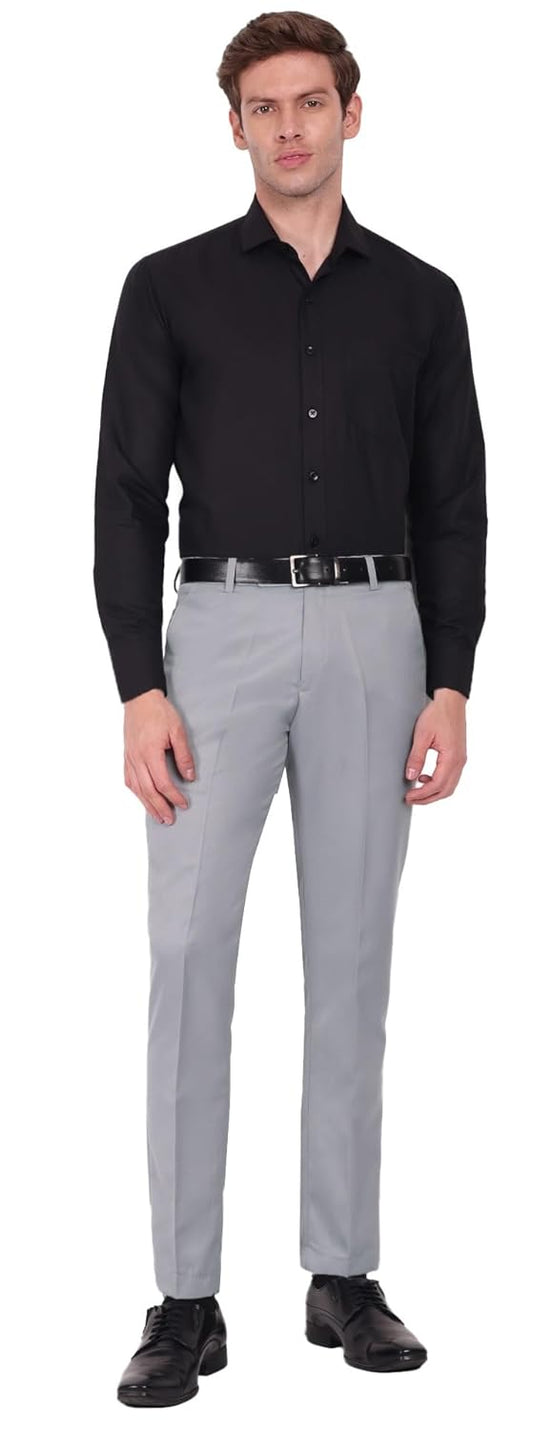 Jack & Jini Men's Formal Pants: Regular Fit, Lightweight, Flat Front, Premium Cotton-Poly Blend. Ideal for Office, Party, & Casual Occasions. Non-Stretch.