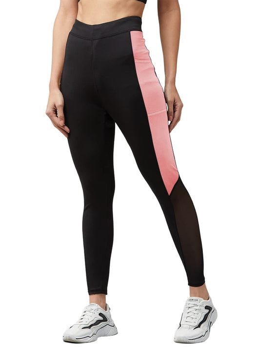 BLINKIN Women's Stretch Fit Mid Rise Stretchable Yoga Pants & Gym Pants Workout with Mesh Insert & Side Pockets (1869)