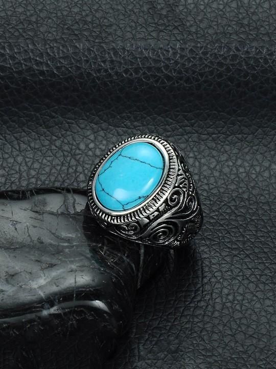 Men Silver-Plated Blue Stone Ring