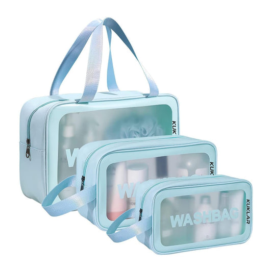 3-Piece Translucent Travel Toiletry Bags with Handles