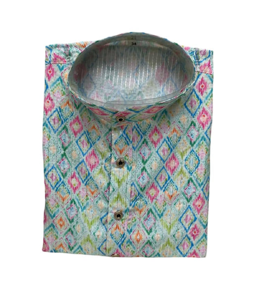 LAzzly Men's Full-Sleeve Printed Cotton Blend Kurta: Traditional Indian Wear for Festive & Casual Occasions.