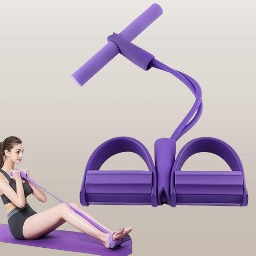 Purple resistance pedal exerciser with foam handles for home fitness and leg workouts, shown with woman exercising