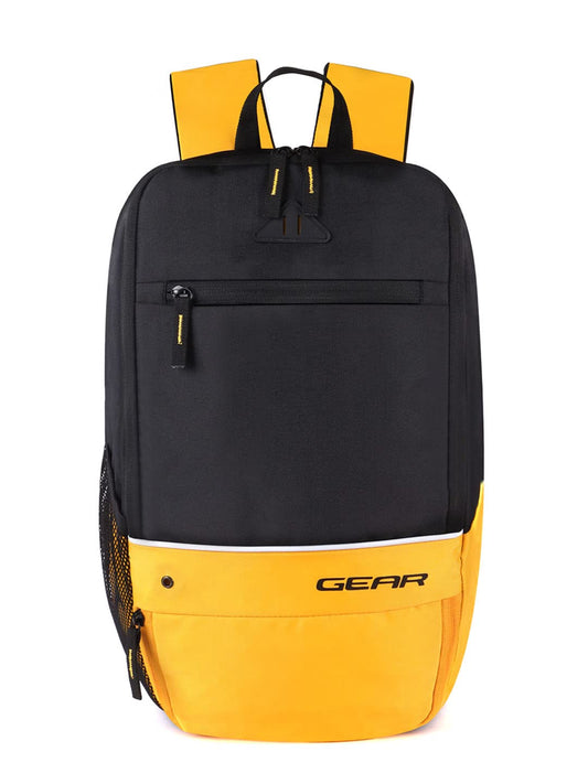 Gear SUPERIOR XL 17L Samll Water Resistant School Bag/Casual 4 Compartment Backpack/College Bag/Sports Bag with Shoe Compartment for Men/Women (Black-Yellow)