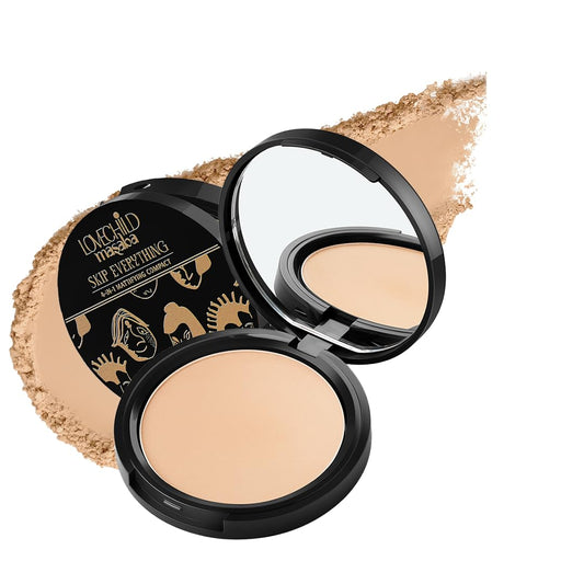 Lovechild Masaba All Skin 4-In-1 Mattifying Compact - Perfect Matte Coverage, Moisturizer, Primer & Skin Repair, With Macadamia Oil & Vitamin E, Lonely Lioness (Light) - 9G