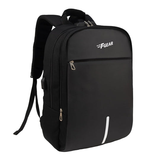 F Gear Omega Backpack (Black, 25L) | Anti-theft, Durable, Water-Resistant | USB Charging Port & Number Lock | Comfortable Fit for 17" Laptops, Ideal for Men & Women.