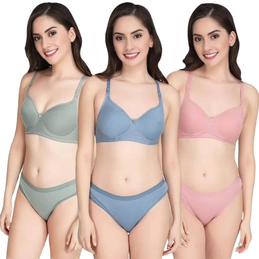 Women's Cotton Full Cup Bra & Panty Set - Non-Padded, Non-Wired.]