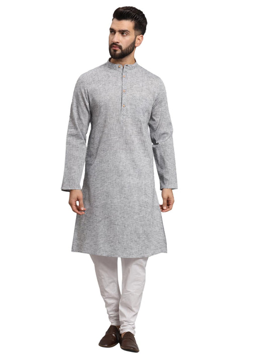 Men's Cotton Long Kurta with Textured Design & Full Sleeves - Casual Ethnic Style