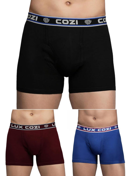 Lux Cozi Interlock Solid Men's Underwear 3-Pack - Breathable 100% Cotton, Comfy Longs (Colors assorted)).