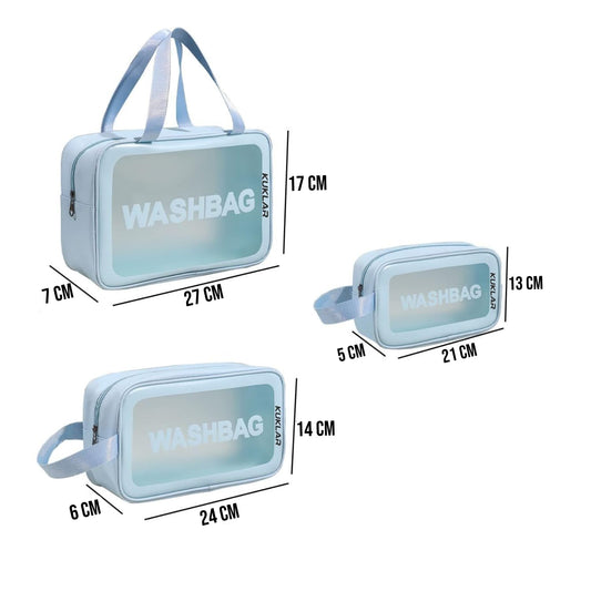 3-Piece Translucent Travel Toiletry Bags with Handles