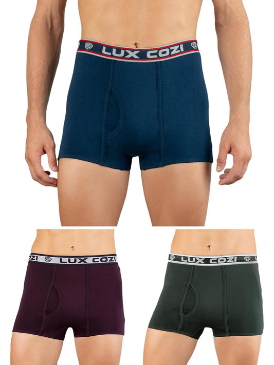 Lux Cozi Men's Cotton Solid Mini Trunk | Mini Trunk Underwear for Men | Colors May Vary | Pack of 3