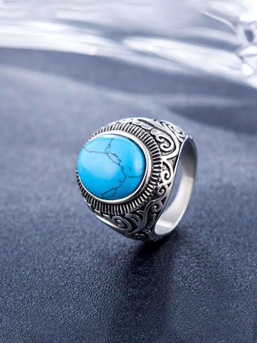 Men Silver-Plated Blue Stone Ring