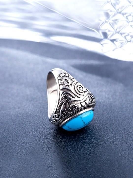 Men Silver-Plated Blue Stone Ring