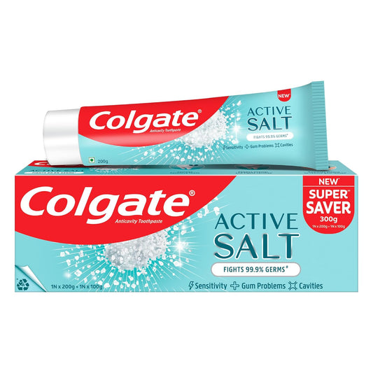 Colgate Active Salt Toothpaste: 300g + 100g - Germ Fighting, Gum Protection, Plaque Removal.