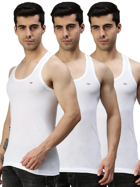 Cozi Lux Men's White Round Neck Sleeveless Cotton Vests