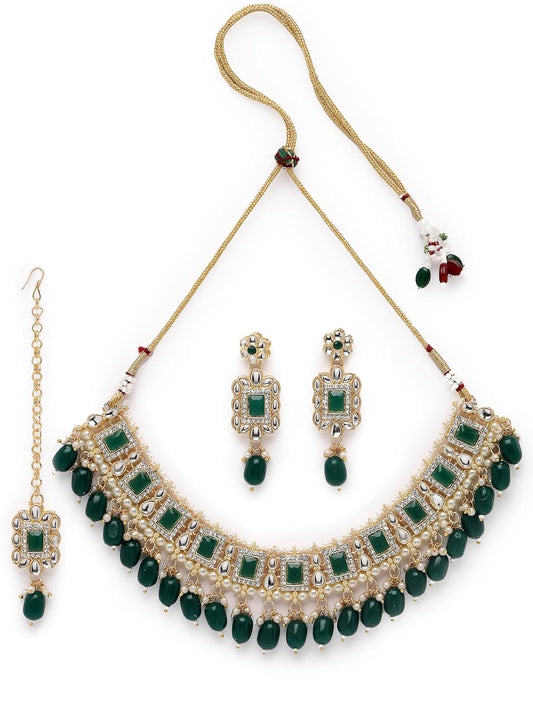 Sukkhi Glitzy Gold-Plated Rani Pink Gemstone & Bead Choker Necklace Set for Women | High Quality.