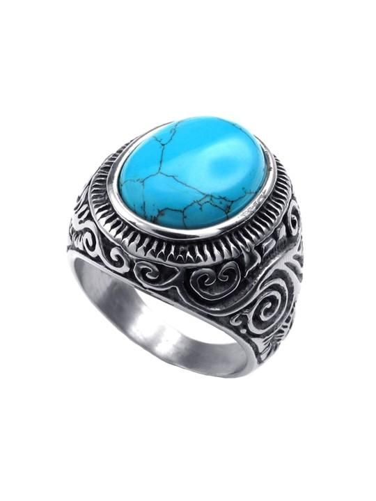 Men Silver-Plated Blue Stone Ring