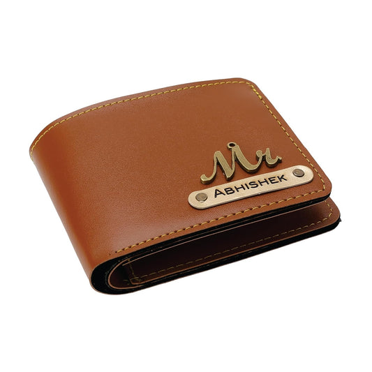 Personalized Men's Leather Wallet: Custom Print on Tan-Colored Genuine Leather - Name Wallet for Him