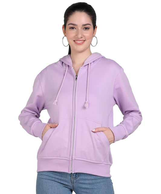 Women's Solid Zipper Hoodie by Alan Jones | Ribbed Hem, Lined Hood, Winter Wear.