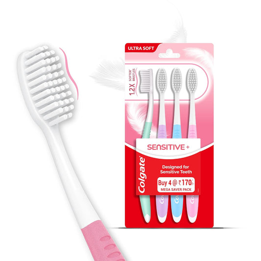 Colgate Sensitive Ultra Soft Toothbrush (4-Pack, Multicolor) - Designed for Sensitive Teeth.