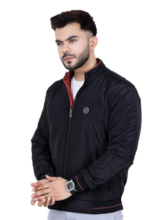Men's Reversible Full Sleeve Bomber Jacket | Polyester, Lightweight, Standing Collar, Regular Fit Winter Jacket - Dollar Price.