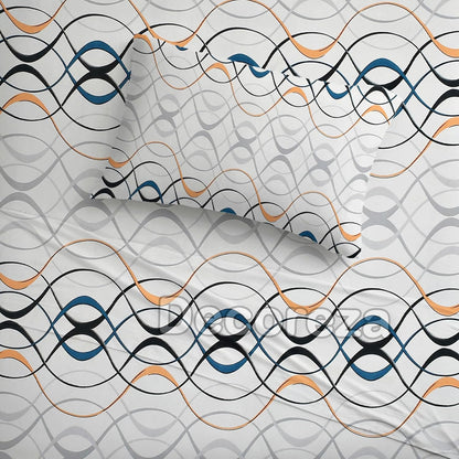 240 TC Cotton Feel Glace Cotton Elastic Fitted Printed King Size Double Bed Bedsheet with 2 Pillow Covers and Fits Upto 8 inches Mattress, Size- 72"x78" (White Wave)