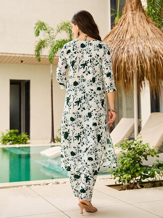 Women Floral Print Straight Kurta Set@P