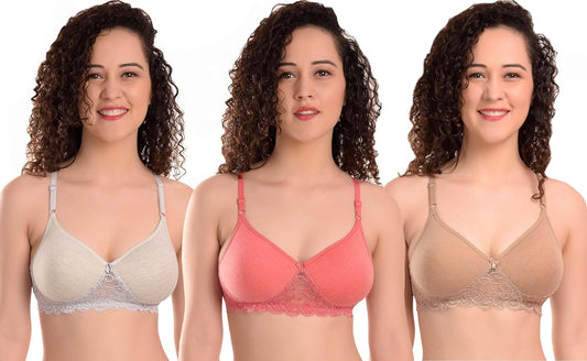 MiEstilo Women's Cotton Blend Lightly Padded Wirefree T-Shirt Bra Combo