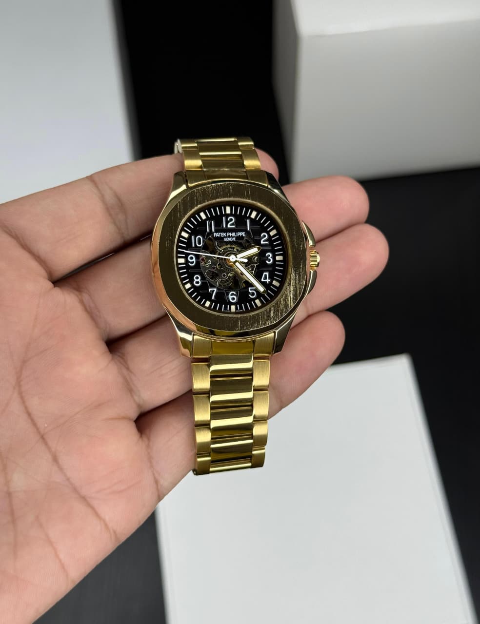 Patek philippe Mens Luxury Skeleton Automatic Mechanical Wrist Watch