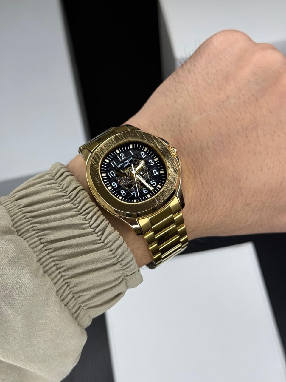 Patek philippe Mens Luxury Skeleton Automatic Mechanical Wrist Watch