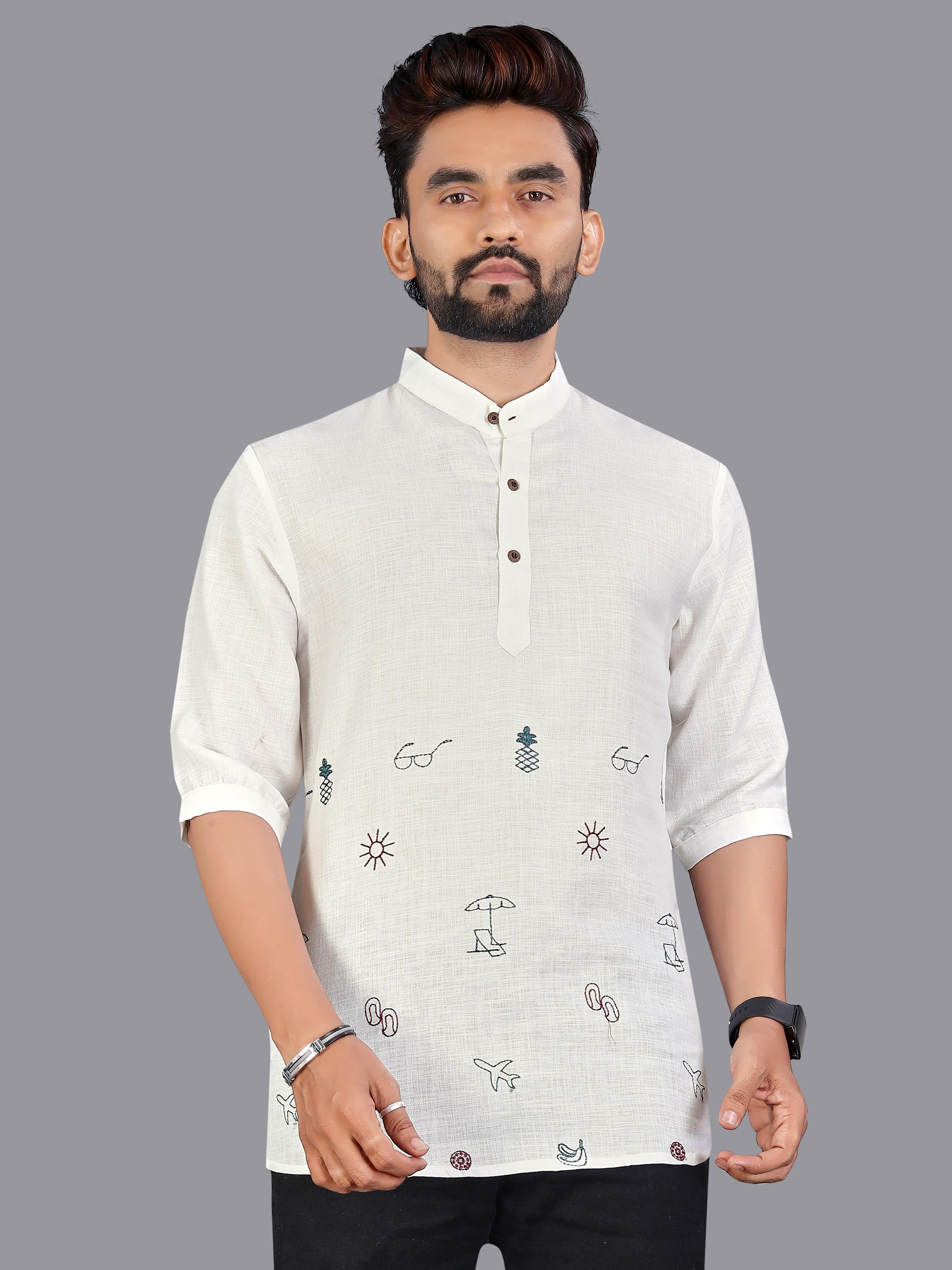 Men Cotton Embroidered Thread Work Kurta@F