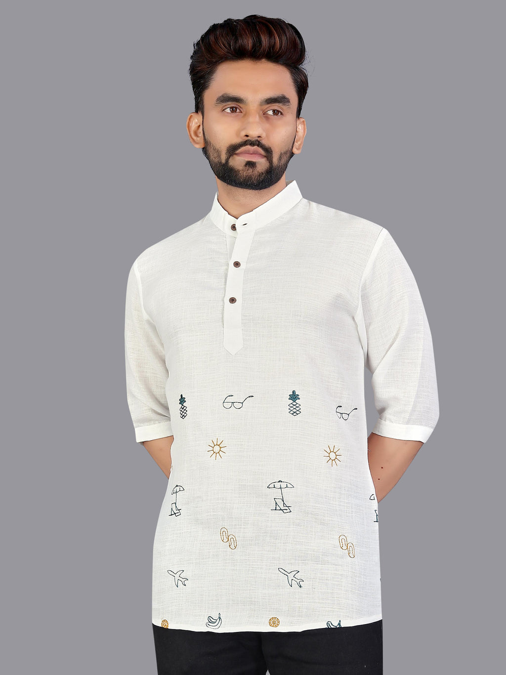 Men Cotton Embroidered Thread Work Kurta@F