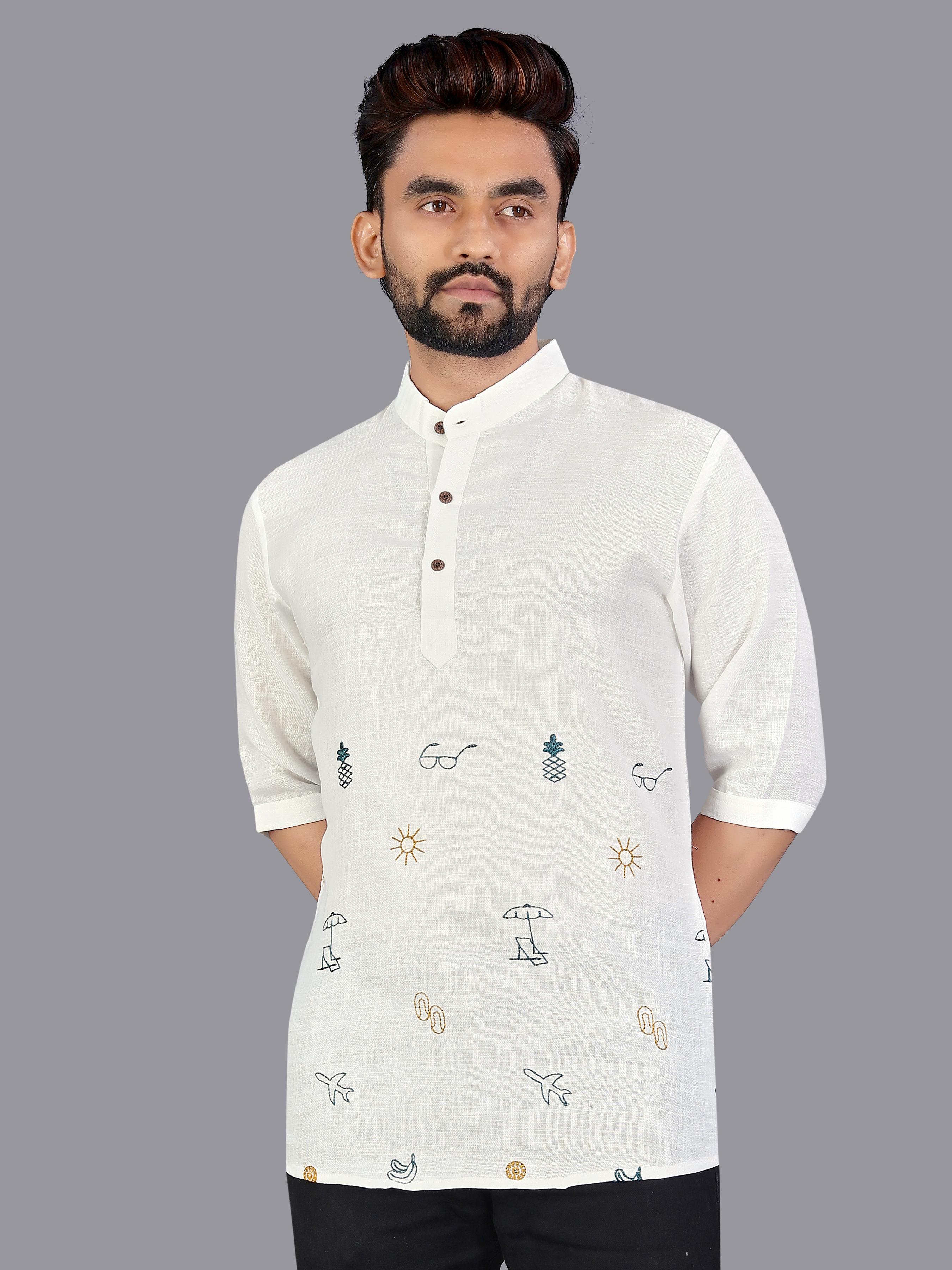 Men Cotton Embroidered Thread Work Kurta@F