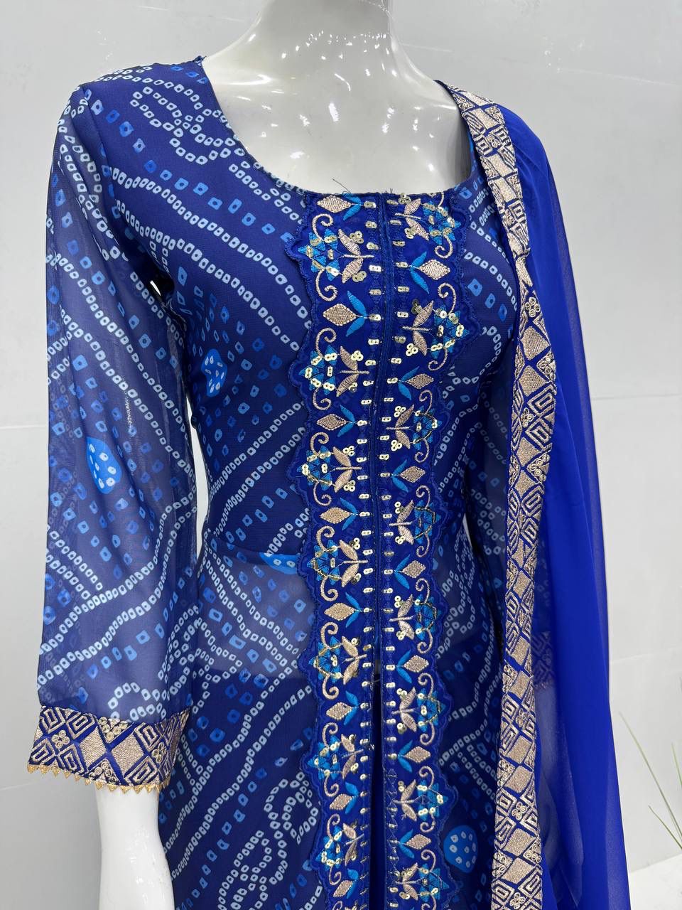 NEW DESIGNER HEAVY FUAX GEORGETTE FANCY CUT TOP WITH PLAZZO SUIT SET@f