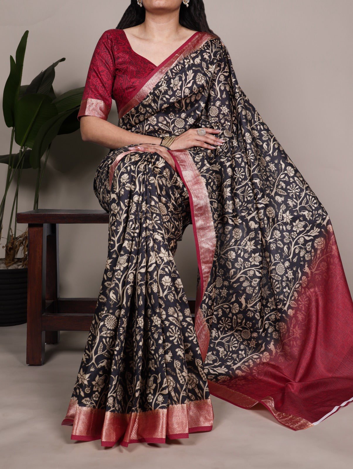 Tasar Silk With Printed Viscose Border Saree