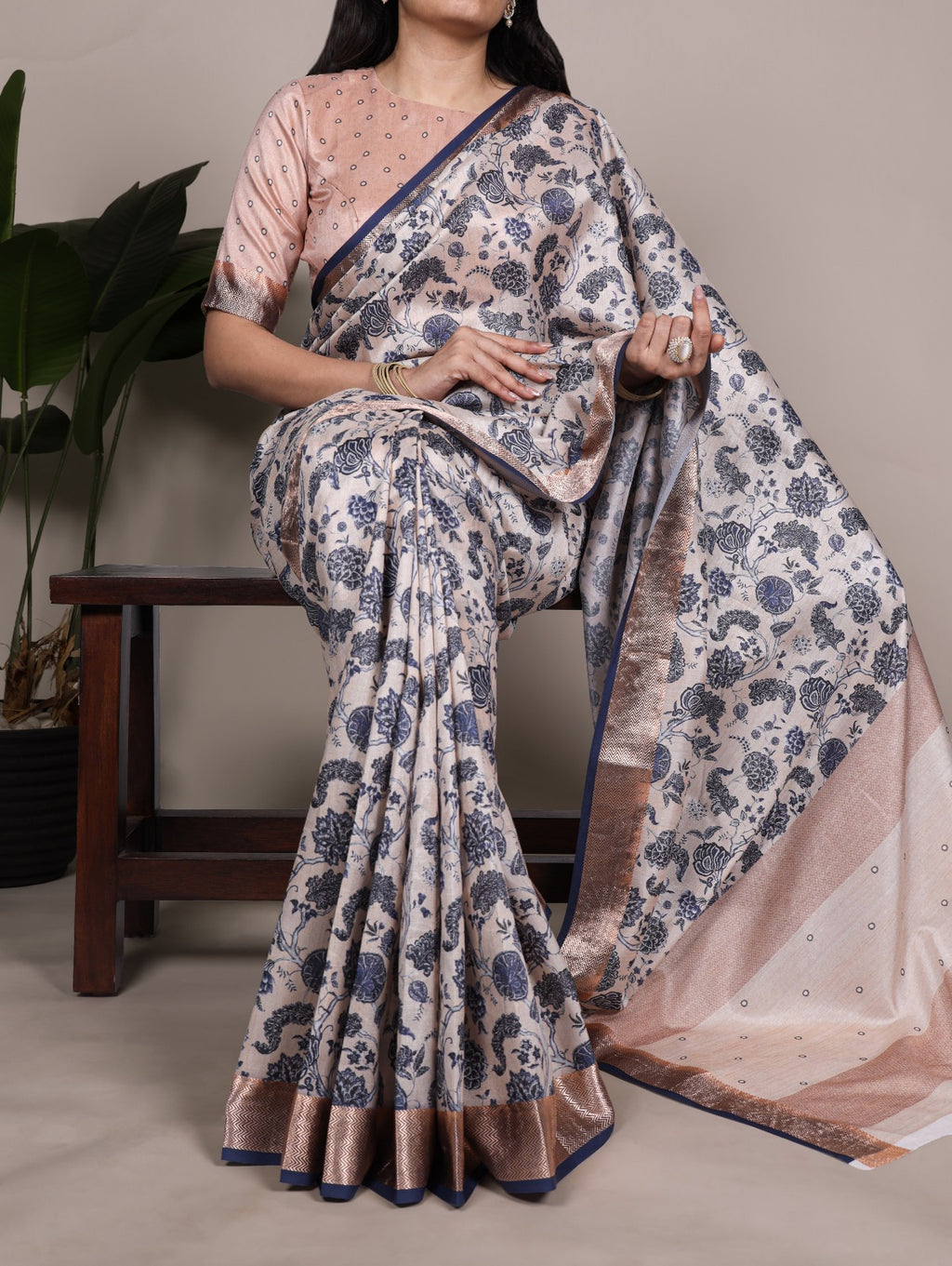 Tasar Silk With Printed Viscose Border Saree