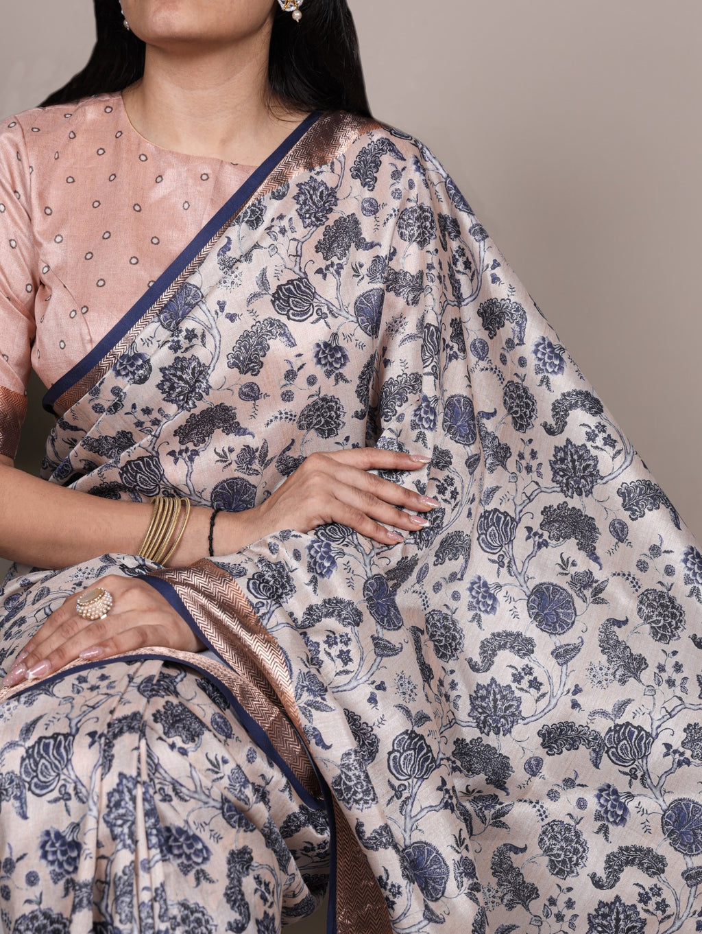 Tasar Silk With Printed Viscose Border Saree