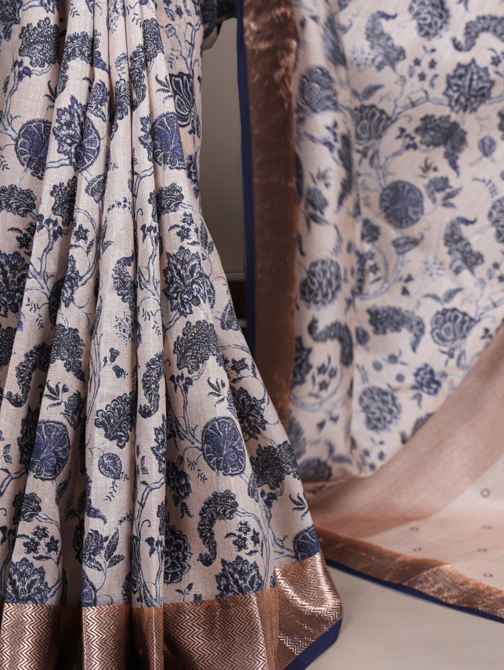 Tasar Silk With Printed Viscose Border Saree